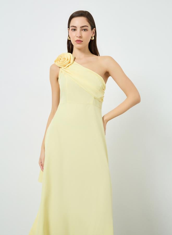 Take Two Women Yellow One Shoulder Cape Sleeve Maxi Dress - Image 1